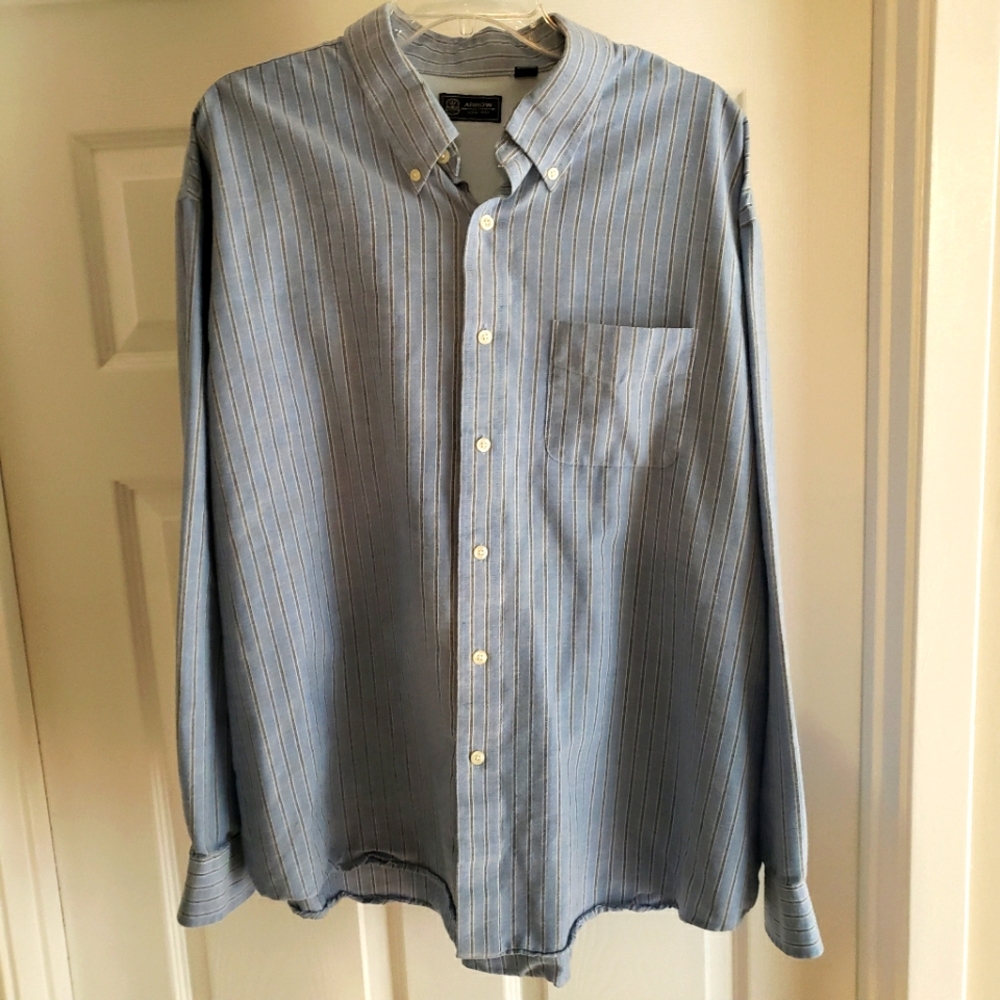 Arrow Men's Striped Light Blue Button Down Shirt - Size XXL GUC